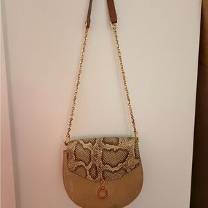 Louise et Cie Snake-Print Crossbody Bag with Gold Chain
